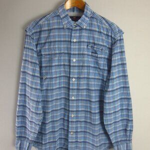 Vineyard Vines Mens Medium Harbor Shirt Blue Plaid Vented LS Fishing Seersucker